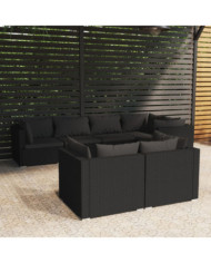 Salon de jardin 7 pcs avec coussins Noir Résine tressée | Mobilier & Déco
