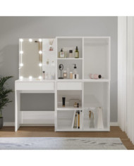 Coiffeuse à LED et 2 armoires Blanc brillant Bois d'ingénierie | Mobilier & Déco