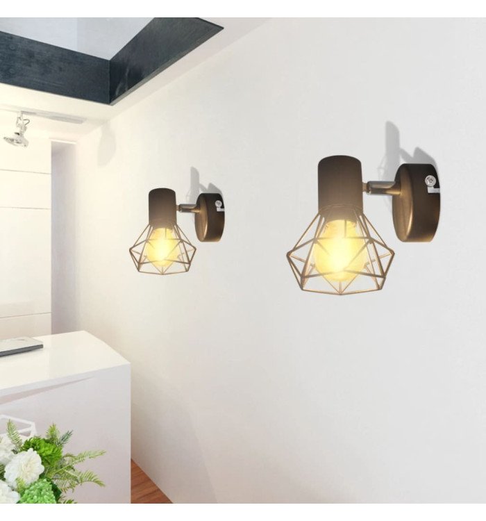Applique murale 2 pcs style industriel noir avec ampoule LED | Mobilier & Déco