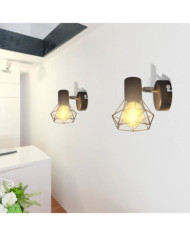 Applique murale 2 pcs style industriel noir avec ampoule LED | Mobilier & Déco