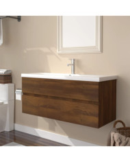 Meuble lavabo avec bassin intégré Chêne brun Bois d'ingénierie | Mobilier & Déco