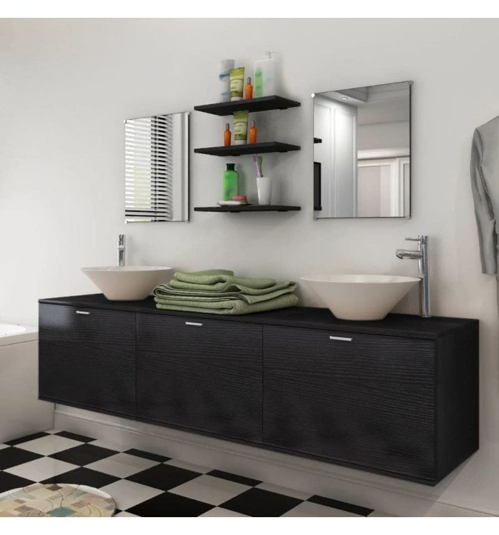 8 pièces de mobilier de salle de bain et lavabo Noir | Mobilier & Déco