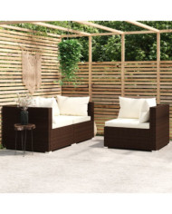 Salon de jardin 3 pcs avec coussins Marron Résine tressée | Mobilier & Déco