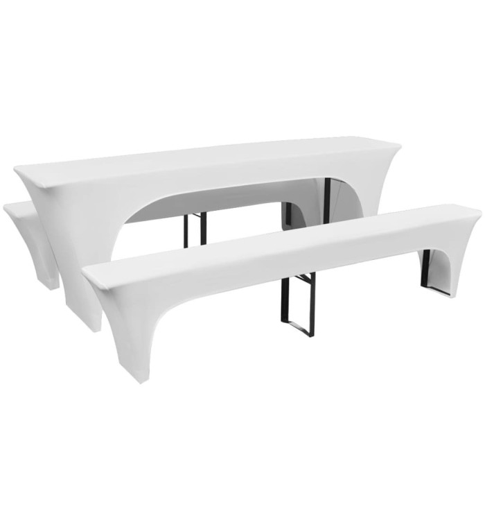 Housses de table et bancs Extensibles 3 pcs Blanc 220x70x80 cm | Mobilier & Déco