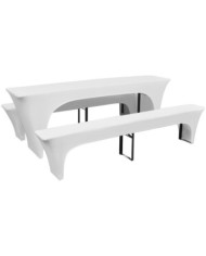 Housses de table et bancs Extensibles 3 pcs Blanc 220x70x80 cm | Mobilier & Déco