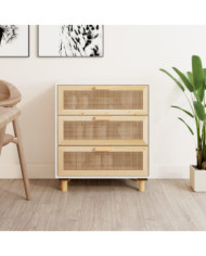 Buffet Blanc 60x30x70 cm Bois de pin massif et rotin naturel | Mobilier & Déco