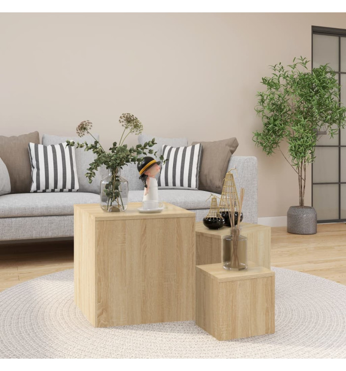 Tables d'appoint 3 pcs Chêne Sonoma Aggloméré | Mobilier & Déco