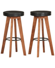 Tabourets de bar 2 pcs Cuir véritable et bois d'acacia solide | Mobilier & Déco