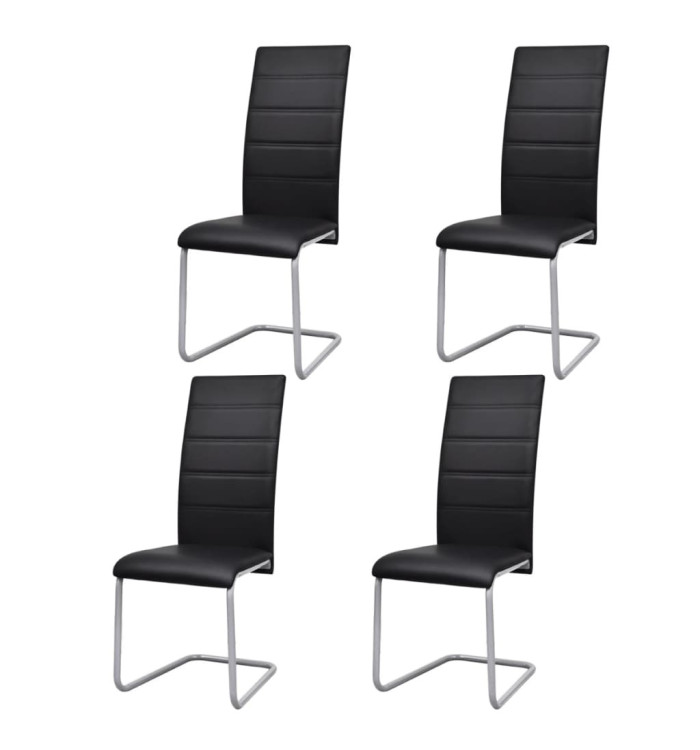 Chaises à manger cantilever lot de 4 noir similicuir | Mobilier & Déco