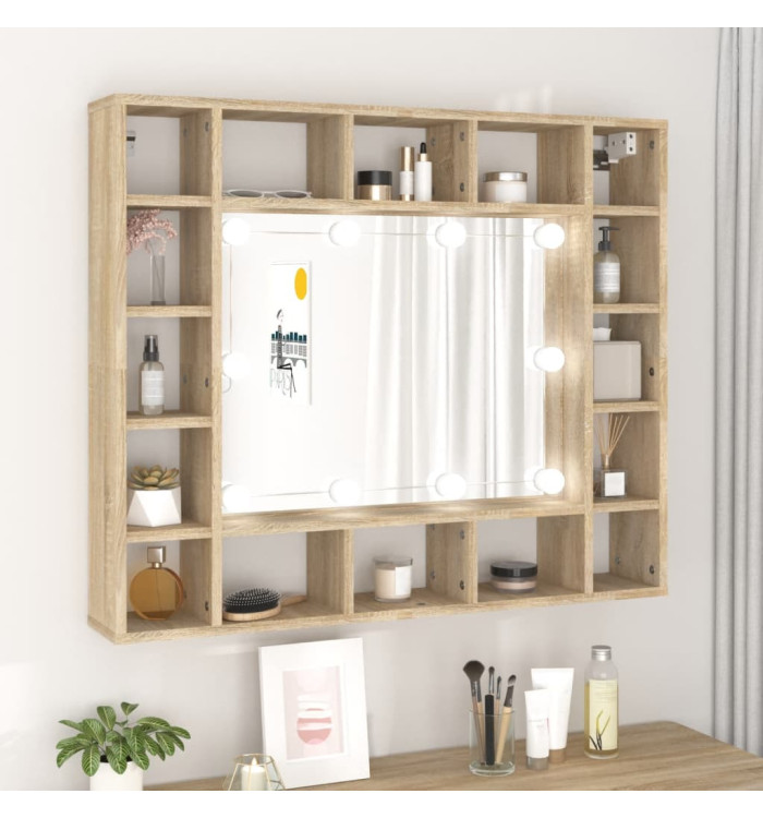Armoire de miroir avec LED Chêne sonoma 91x15x76,5 cm | Mobilier & Déco
