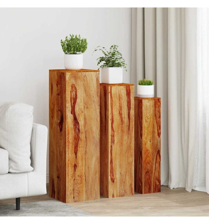 Support de plantes 3 pcs bois massif marron | Mobilier & Déco