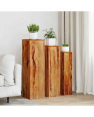 Support de plantes 3 pcs bois massif marron | Mobilier & Déco