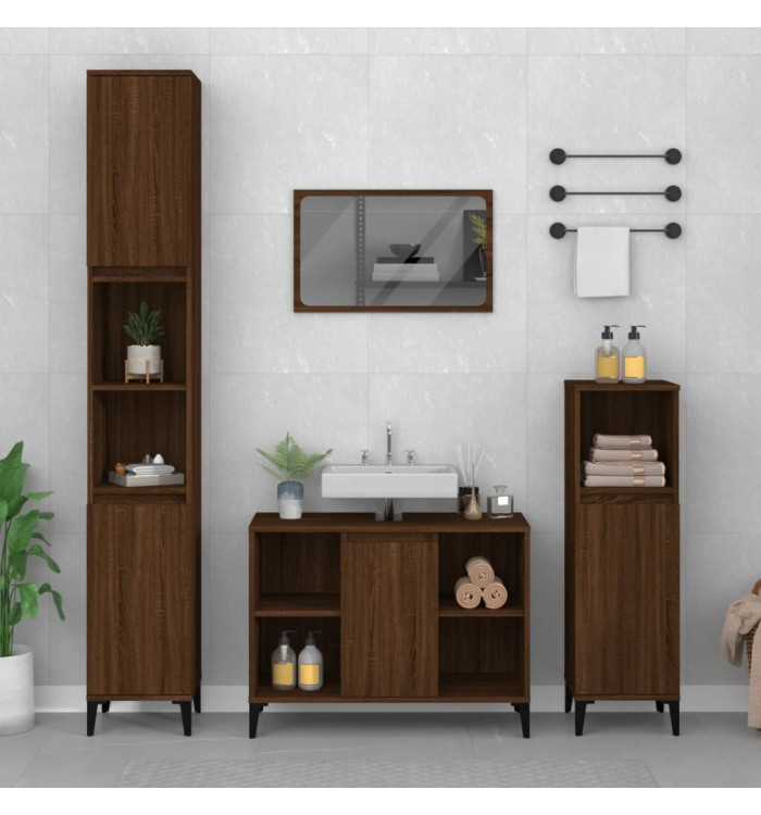 Meuble d'évier chêne marron 80x33x60 cm bois d'ingénierie | Mobilier & Déco
