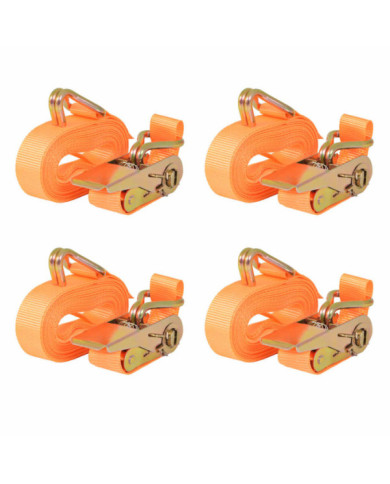 Sangle d’arrimage à cliquet 4 pcs 0,4 tonne 6 m x 25 mm Orange | Mobilier & Déco