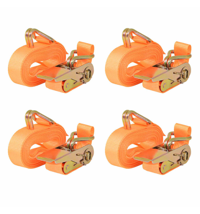 Sangle d’arrimage à cliquet 4 pcs 0,4 tonne 6 m x 25 mm Orange | Mobilier & Déco