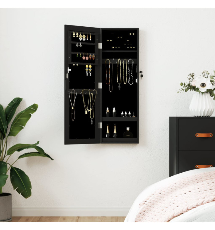 Armoire à bijoux avec miroir murale noir 30x8,5x90 cm | Mobilier & Déco