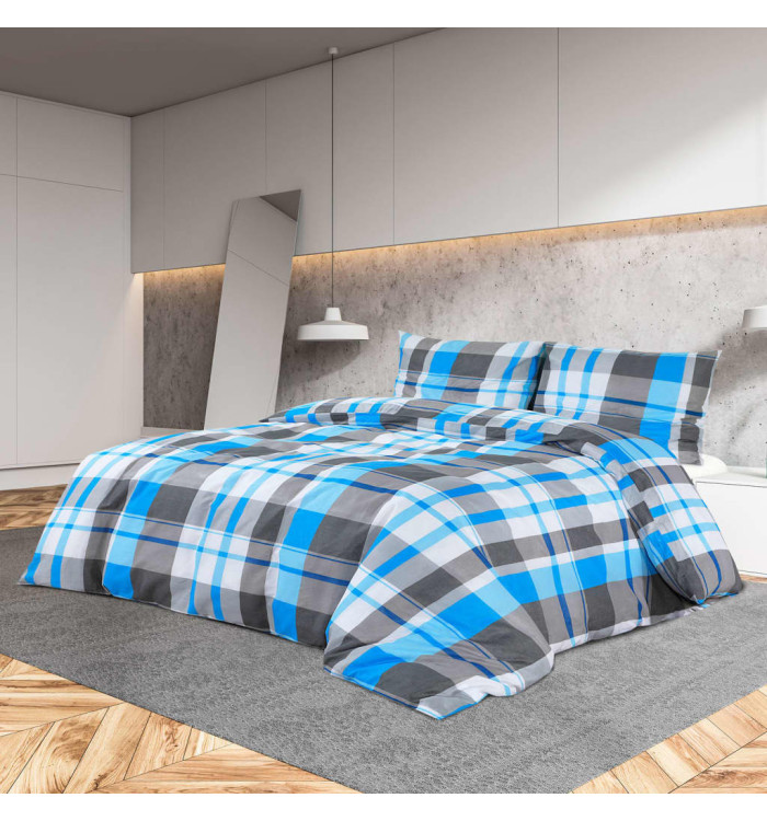 Ensemble de housse de couette Bleu et gris 135x200 cm Coton | Mobilier & Déco