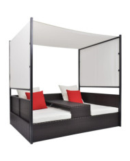 Lit de jardin avec auvent Marron 190x130 cm Résine tressée | Mobilier & Déco