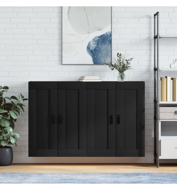 Armoires murales 2 pcs noir bois d'ingénierie | Mobilier & Déco