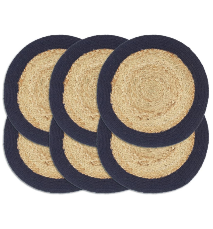 Napperons 6 pcs Naturel et bleu marine 38 cm Jute et coton | Mobilier & Déco