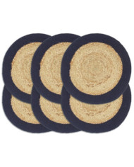 Napperons 6 pcs Naturel et bleu marine 38 cm Jute et coton | Mobilier & Déco