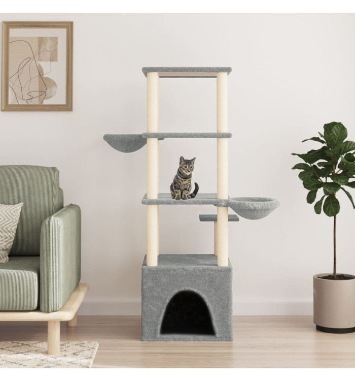 Arbre à chat avec griffoirs en sisal gris clair 147 cm | Mobilier & Déco