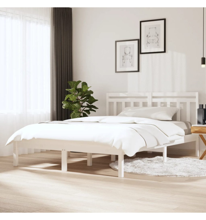 Cadre de lit sans matelas blanc bois massif 120x200 cm | Mobilier & Déco