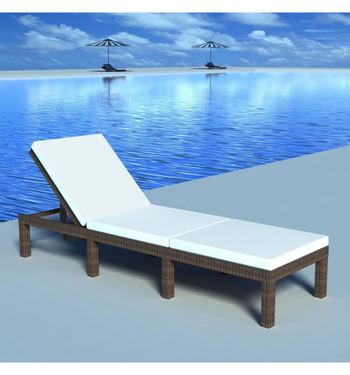 Chaise longue avec coussin Résine tressée Marron | Mobilier & Déco