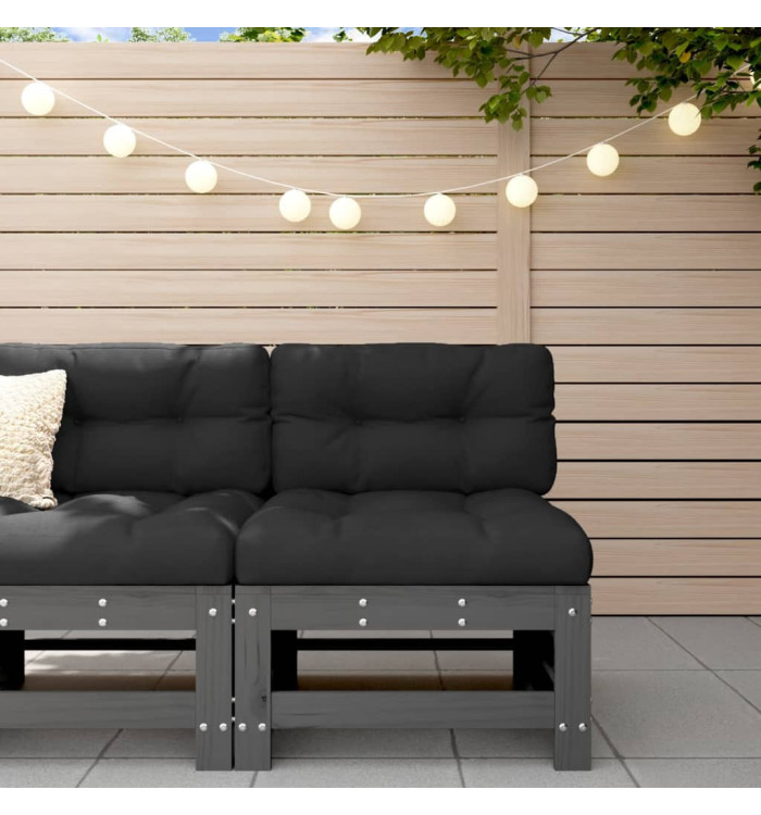 Canapé central avec coussins gris bois de pin massif | Mobilier & Déco