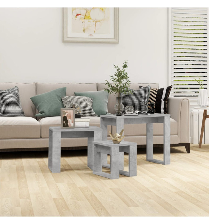 Tables gigognes 3 pcs Gris béton Bois d'ingénierie | Mobilier & Déco