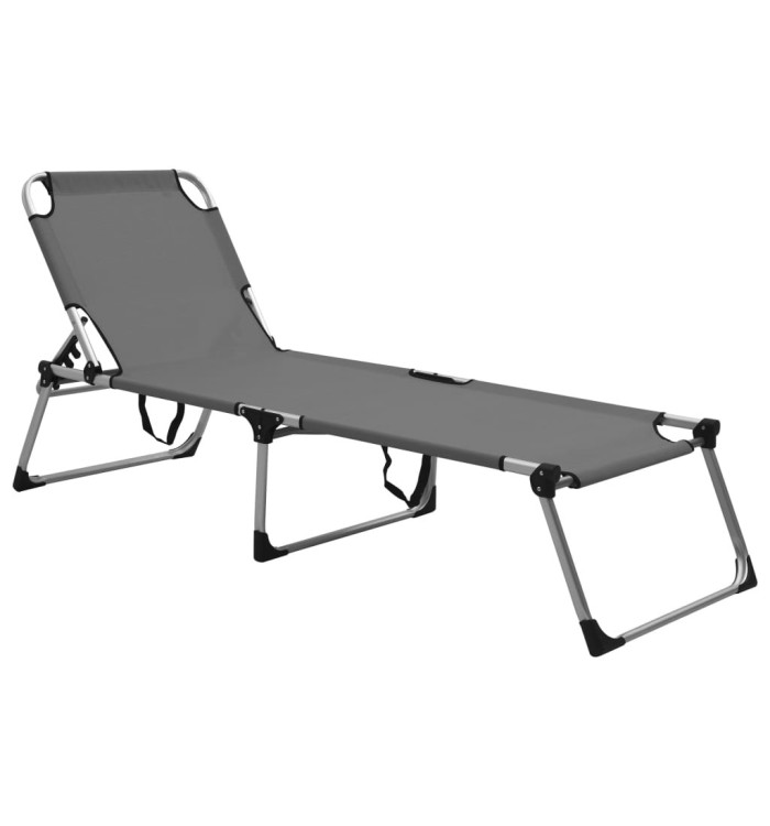 Chaise longue pliable extra haute pour seniors Gris Aluminium | Mobilier & Déco