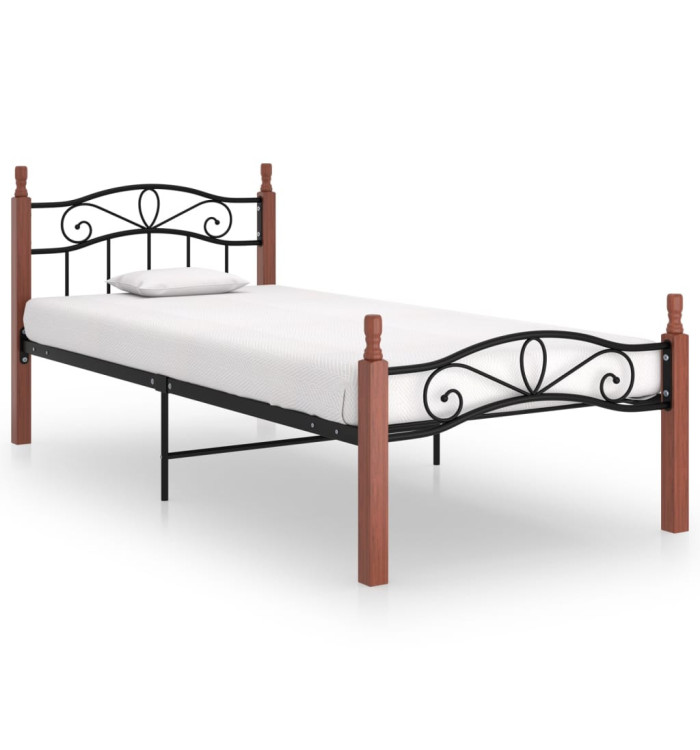 Cadre de lit sans matelas noir métal bois chêne massif 90x200cm | Mobilier & Déco