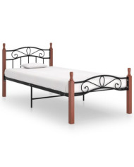 Cadre de lit sans matelas noir métal bois chêne massif 90x200cm | Mobilier & Déco