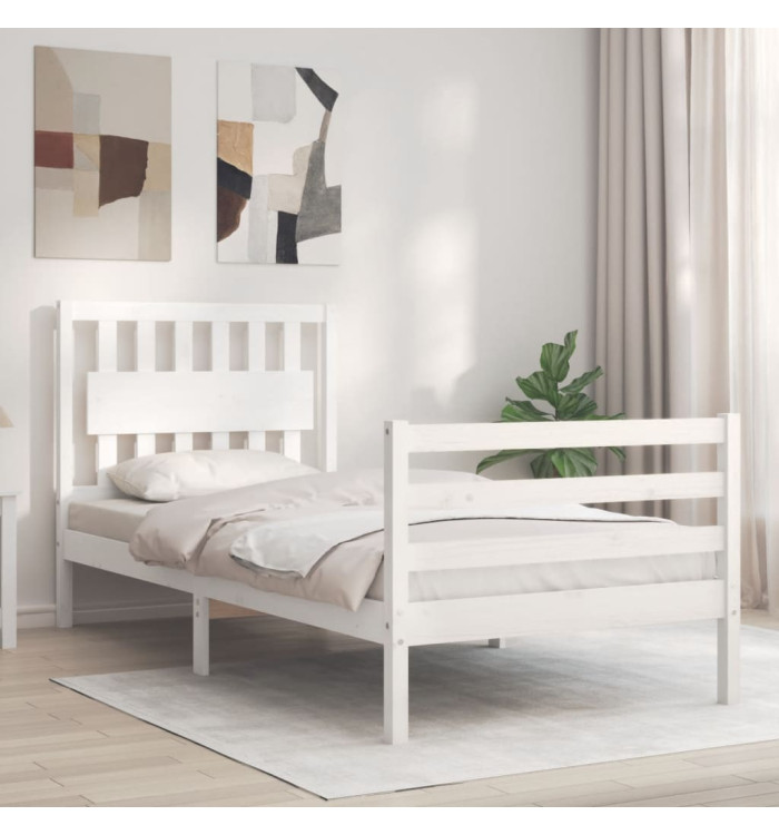 Cadre de lit sans matelas blanc bois massif | Mobilier & Déco