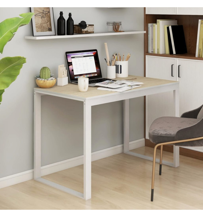 Bureau d'ordinateur Blanc et chêne 110x60x73 cm Aggloméré | Mobilier & Déco