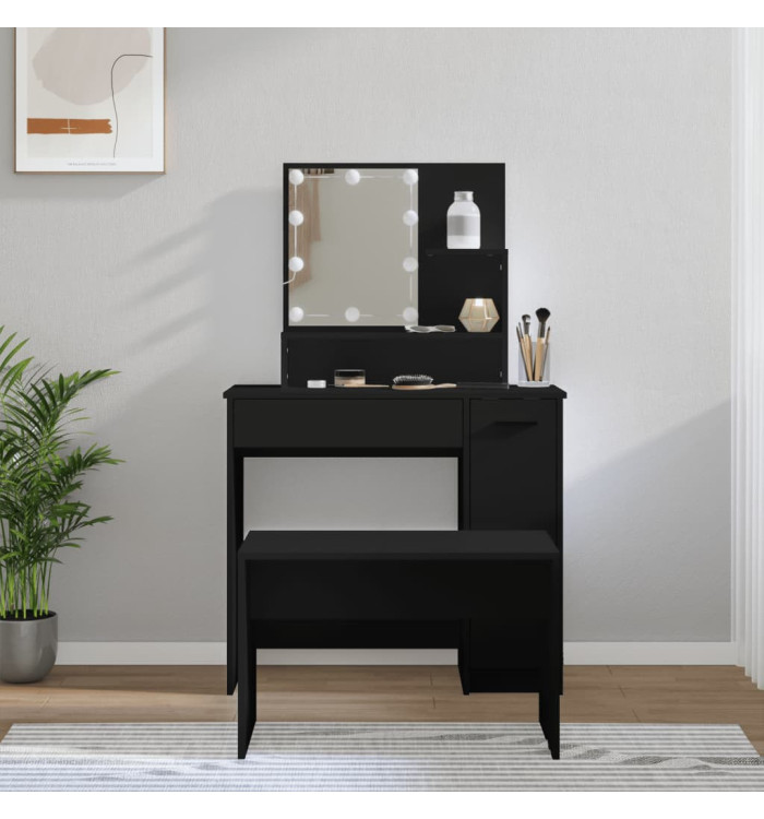 Ensemble de coiffeuse avec LED Noir Bois d'ingénierie | Mobilier & Déco