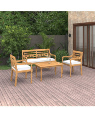 Salon de jardin 4 pcs avec coussins Bois de teck solide | Mobilier & Déco