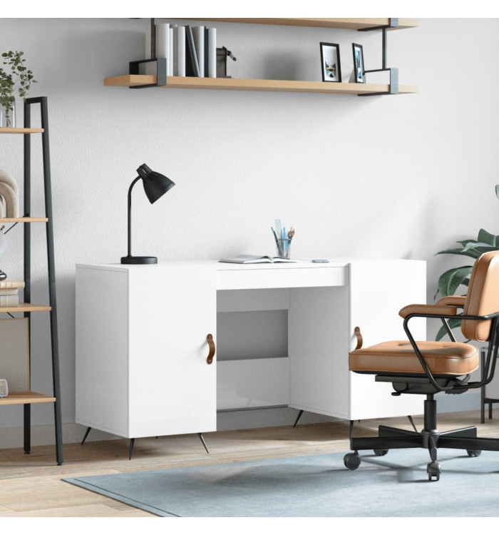 Bureau Blanc brillant 140x50x75 cm Bois d'ingénierie | Mobilier & Déco