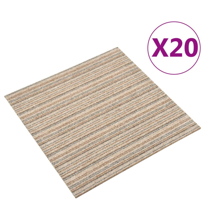 Dalles de tapis de sol 20 pcs 5 m² 50x50 cm Beige rayé | Mobilier & Déco