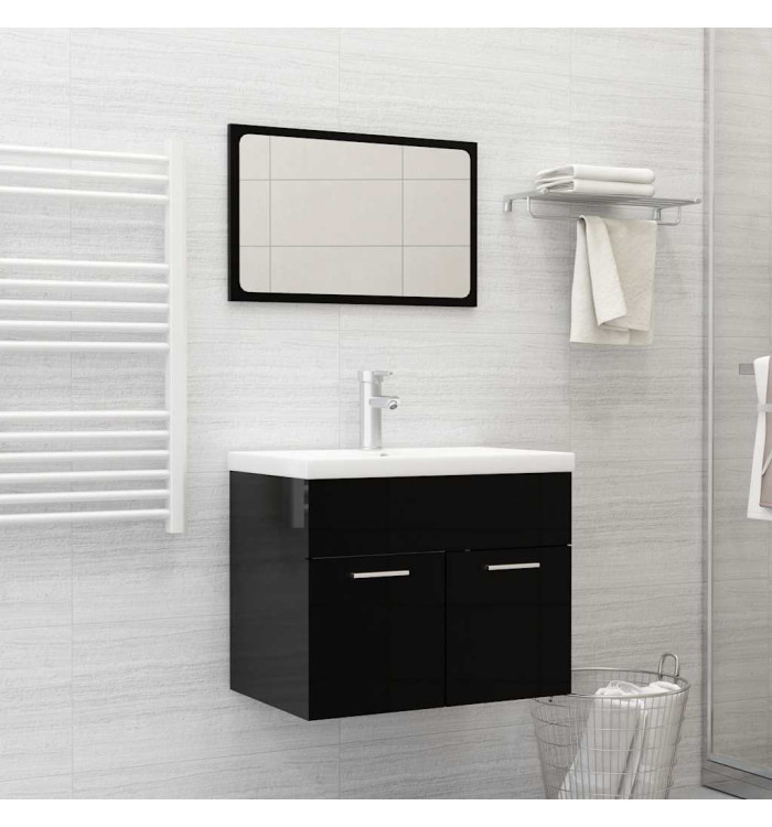 Ensemble de meubles de salle de bain 2 pcs Noir brillant | Mobilier & Déco