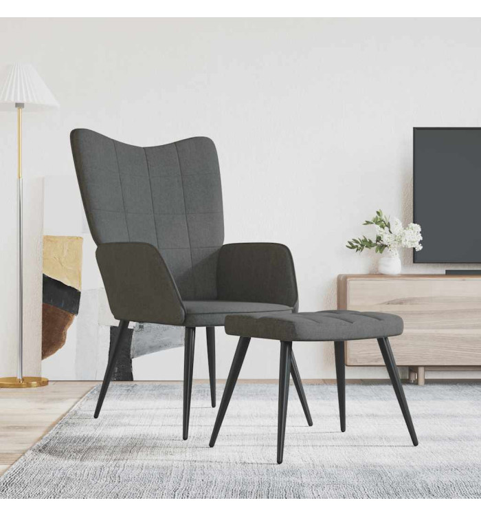 Chaise de relaxation avec tabouret Gris foncé Tissu | Mobilier & Déco