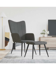 Chaise de relaxation avec tabouret Gris foncé Tissu | Mobilier & Déco