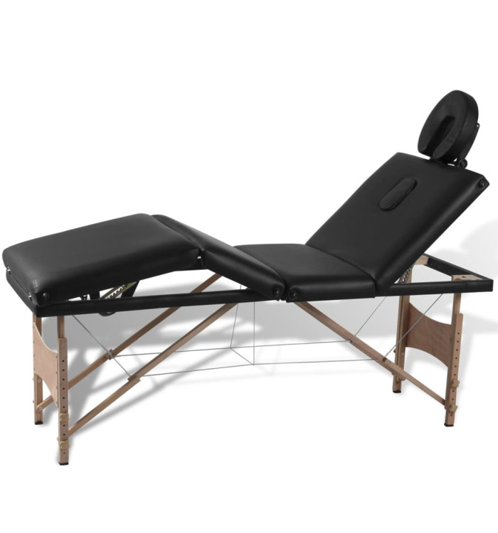 Table de massage pliable Noir 4 zones avec cadre en bois | Mobilier & Déco