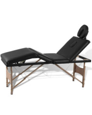 Table de massage pliable Noir 4 zones avec cadre en bois | Mobilier & Déco