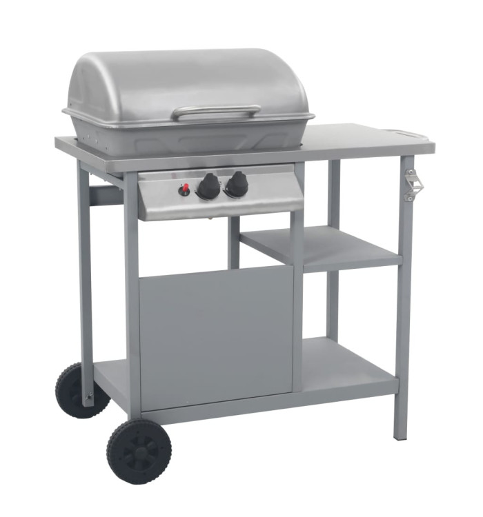 Barbecue à gaz avec tablette à 3 couches Noir et argenté | Mobilier & Déco