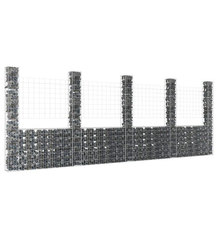 Panier de gabion en forme de U avec 5 poteaux Fer 500x20x200 cm | Mobilier & Déco