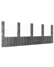 Panier de gabion en forme de U avec 5 poteaux Fer 500x20x200 cm | Mobilier & Déco