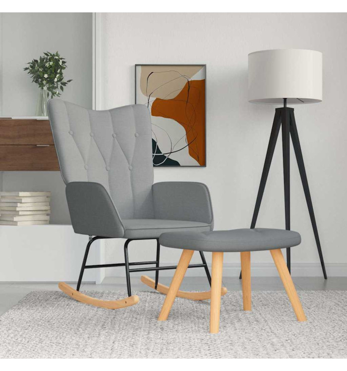 Chaise à bascule avec tabouret Gris clair Tissu | Mobilier & Déco