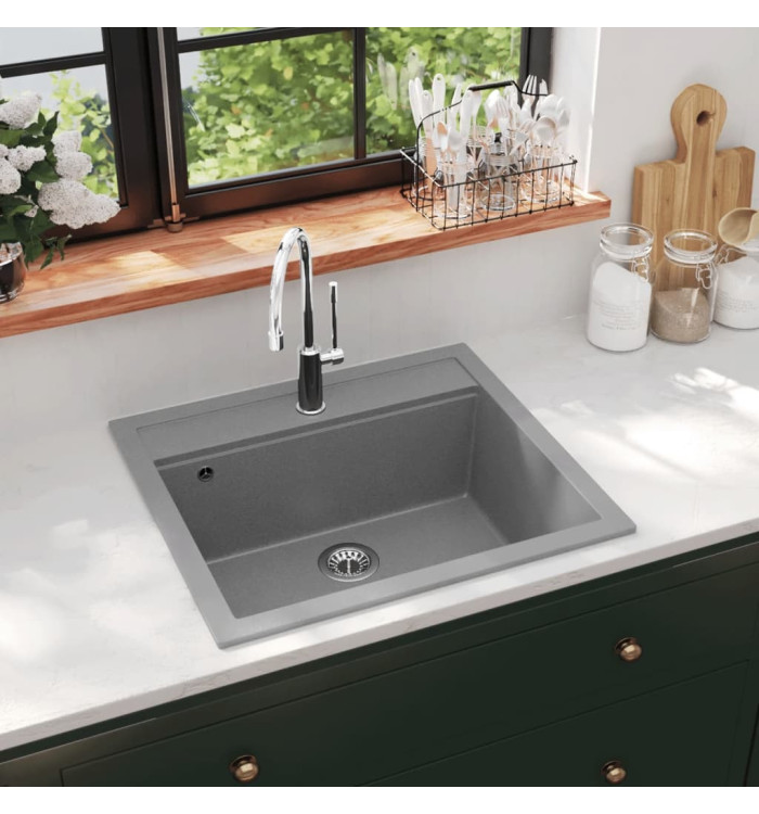 Évier de cuisine en granit Bac unique Gris | Mobilier & Déco