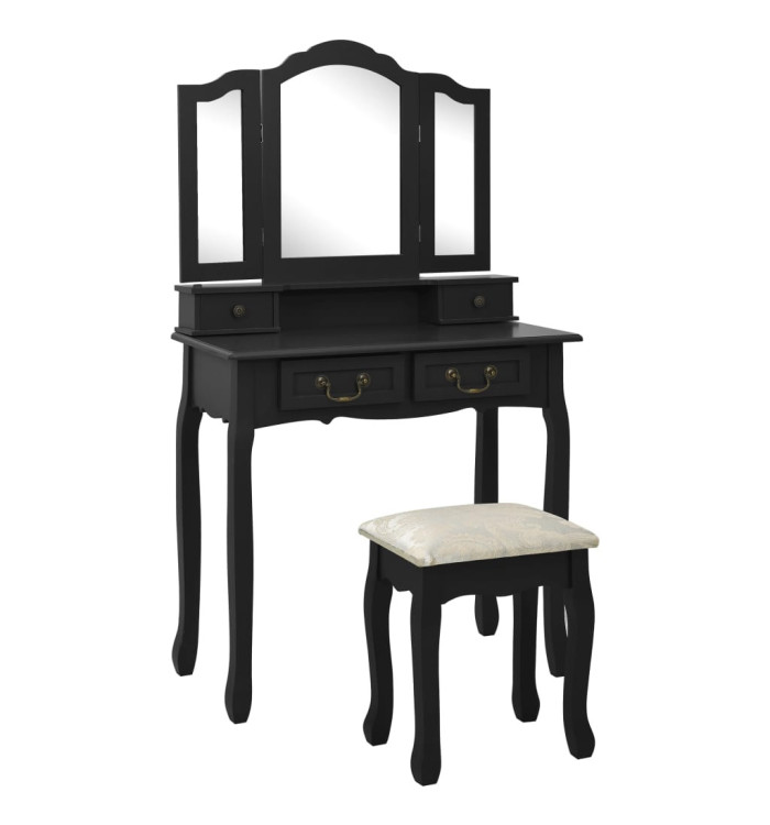 Ensemble de coiffeuse avec tabouret Noir 80x69x141 cm Paulownia | Mobilier & Déco